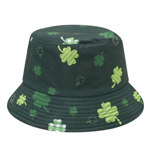 Foldable reversible bucket hat featuring green clover print for women and men
