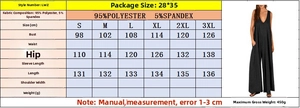 Size chart for women's casual jumpsuit showing S to 3XL measurements in centimeters