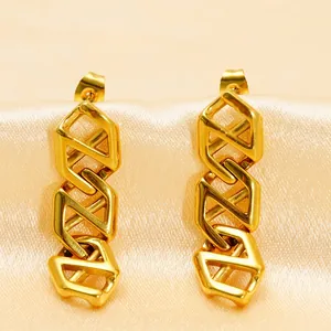 Geometric Interlocking Hexagon Drop Earrings For Women 18K Gold Plated Stainless Steel Hollow Design Trendy Jewelry