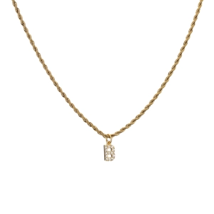 Gold plated stainless steel twist chain necklace with sparkling crystal letter B pendant