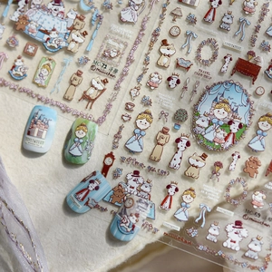 3D Embossed Nail Art Stickers Cartoon Dog Princess Castle Self Adhesive Vintage Manicure Decals For Kids Women