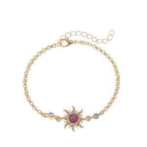 Golden necklace set featuring sunflower pendant with purple gemstone and zircon accents