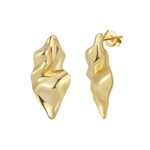Modern S925 sterling silver irregular wavy gold earrings with high polish finish