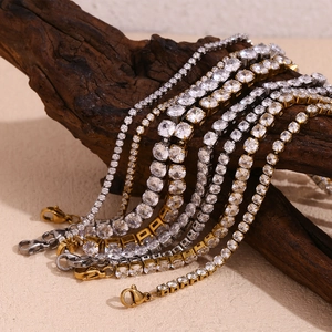 Elegant Stainless Steel 18K Gold Plated Tennis Bracelet For Women Minimalist Rhinestone Inlaid Chain Link Bracelet Jewelry