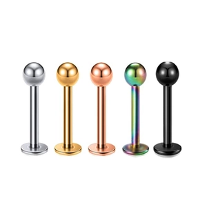 5er Set Labret Piercings aus Edelstahl in Silber, Gold, Roségold, Regenbogen und Schwarz