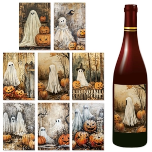 Halloween Wine Bottle Stickers Ghost Pumpkin Decorative Labels For Holiday Party Bar Kitchen Waterproof Sticker Decoration