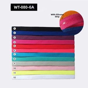 Detail view of 12-color sports headbands featuring interior non-slip silicone grip strips