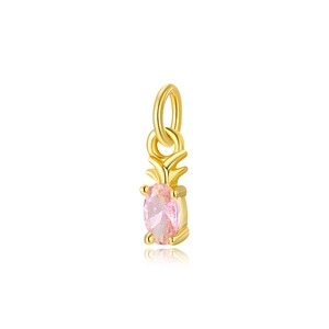 Detailed close-up of 18k gold plated pineapple pendant with faceted pink zircon stone