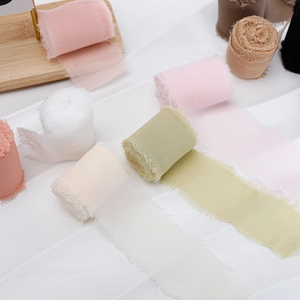 Handmade frayed edge chiffon ribbon in various pastel colors for gift and bouquet wrapping