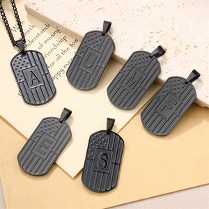 Dog Tag Necklace Stainless Steel US Flag Initial Letter Pendant Military Style Jewelry For Men Women