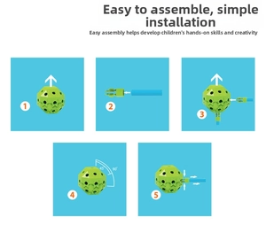 Detailed steps showing 45 and 90 degree connector ball and rod assembly for DIY forts