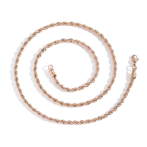 Close-up of a rose gold twisted rope chain with a secure lobster clasp on white background