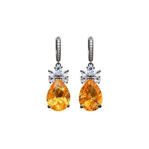 Vintage pear-cut orange zircon drop earrings with star-shaped silver setting