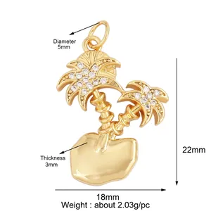 Detailed size view of a gold-plated double coconut tree pendant with white zircon stones