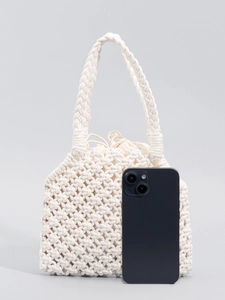 Bolso de Mano de Algodón Tejido a Mano para Mujer Estilo Bohemio Calado de Red de Playa Con Bolsa Interior Vacaciones Viaje Hombro