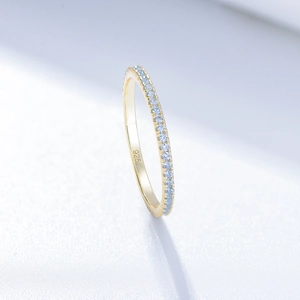 Macro view of S925 sterling silver ring featuring a full circle of micro-set zircons