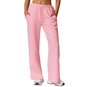 Rosafarbene Jogginghose mit hoher Taille, weitem Bein, Kordelzug und Seitentaschen