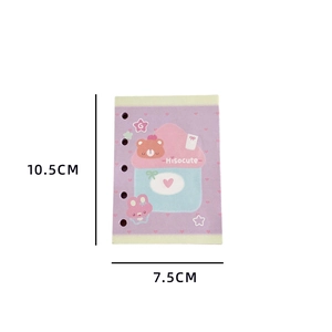 Mini purple cartoon loose-leaf planner notebook measuring 10.5cm by 7.5cm dimensions