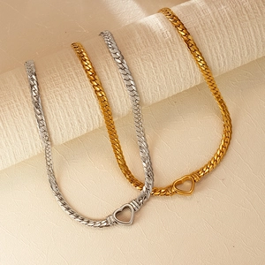 Hollow Heart Ring Cuban Chain Necklace 304 Stainless Steel 18K Gold Plated Bold Fashion Jewelry For Women