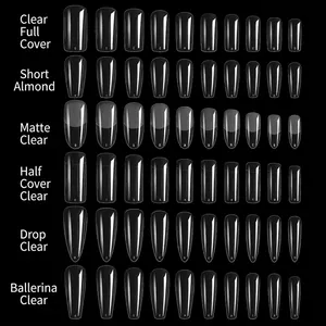 Set van 6 flinterdunne transparante en matte kunstnagels in diverse professionele vormen