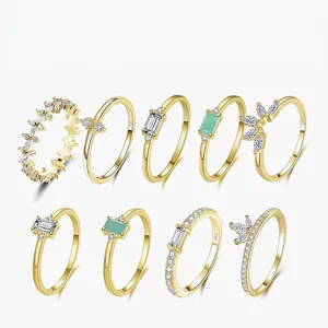 S925 sterling silver gold plated rings set with colorful zircon stones in crown style