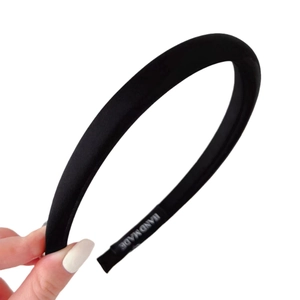 Handmade black glossy headband for high cranial top hairstyle with non-slip interior grip