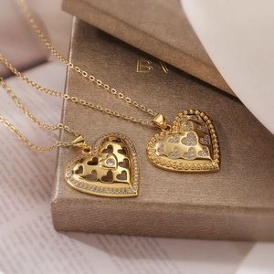 Elegant 18K gold plated heart pendant necklace set with sparkling zircon stones