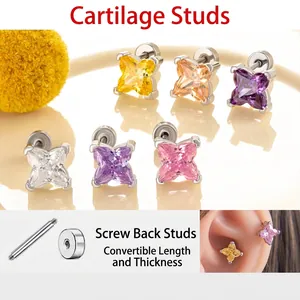 Orecchini Lobo Stella Zircone Perno Acciaio Titanio Chiusura Vite Gioielli Piercing Cartilagine Donna Colorato Minimalista