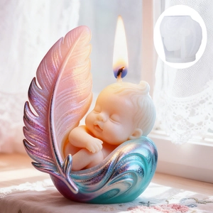 3D siliconen vorm voor slapende baby in verenviege voor DIY geurkaarsen maken
