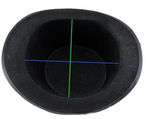 Top hat interior view showing internal dimensions measuring 20cm by 17.5cm size