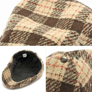 Classic wool blend checkered newsboy cap in brown and beige with tweed fabric texture