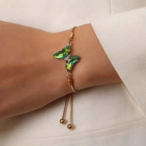 Butterfly Adjustable Bracelet Alloy Gold Plated Gradient Crystal Rhinestone Slider Box Chain Jewelry For Women Gift