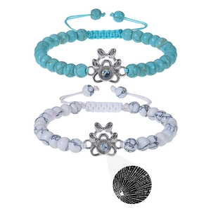 Dog Paw Projection Stone Beaded Bracelet With Natural Gemstone Lava Stone Braided Rope Adjustable For Couples Gift