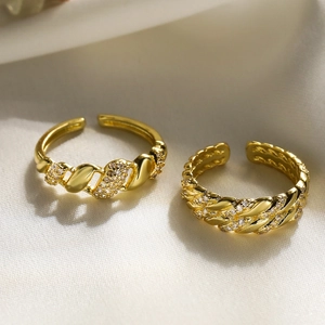 Adjustable Open Ring Copper 18K Gold Plated Zircon Twisted Braided Minimalist Chic Finger Jewelry For Women