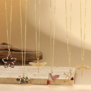 Pendant Necklace Copper With Colorful Zirconia Resin Animal Star Heart Flower Charms Dainty Jewelry Women
