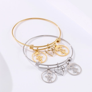 Adjustable stainless steel bracelets with personalized boy girl charms and heart pendants