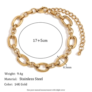 Gold plated stainless steel chunky link chain bracelet for women with lobster clasp