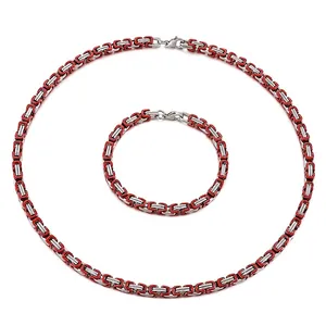 Men Women Byzantine Chain Necklace Stainless Steel Colorful Two Tone Hip Hop Punk Streetwear Jewelry Accessory