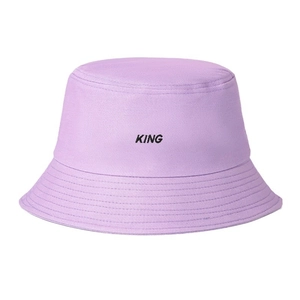 Lavender cotton bucket hat with black KING embroidery and reinforced stitched brim
