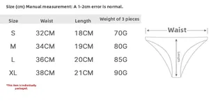 Detailed size chart for rhinestone ice silk panties with waist and length measurements