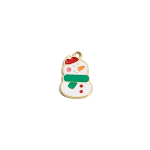 18K gold-plated stainless steel snowman pendant with colorful Christmas enamel details