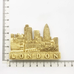 Detail view of London skyline resin souvenir with ruler measurements 9cm by 5.5cm