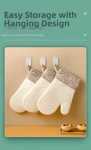 Detail showing the silicone hanging loop and non-slip diamond texture of kitchen gloves