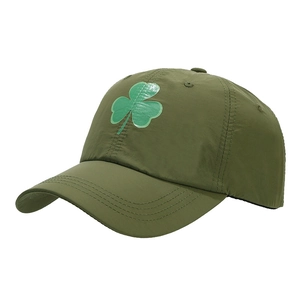Quick-dry green baseball cap with clover embroidery and soft top for sun protection