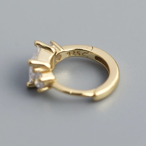 French style S925 silver gold square zircon hoop earrings with 925 hallmark