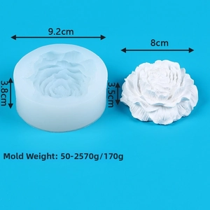 Detailed peony flower silicone mold with 3D petal resin casting dimensions shown