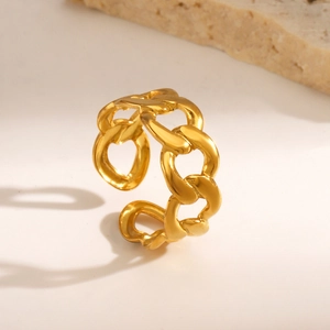 Bague Chaîne Plaqué Or 18K Acier Inoxydable Ajustable Ouverte Gourmette Simple Hip Hop Bijoux Pour Femmes Hommes