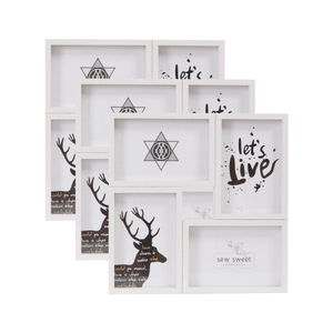 White 4-opening collage photo frame with Nordic art prints for tabletop or wall display