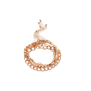 Parure de 4 bracelets élégants or rose avec chaînes cubaines, serpent et strass