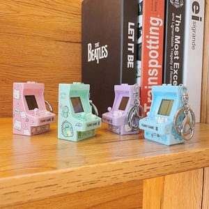 Mini arcade game console keychain set in macaron colors with metal spring hooks